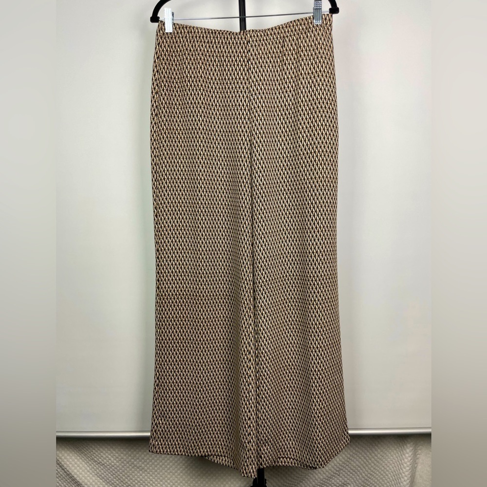Chico’s Brown Black Diamond Print Wide Leg Flowy Elastic Waist Pull On Pants
